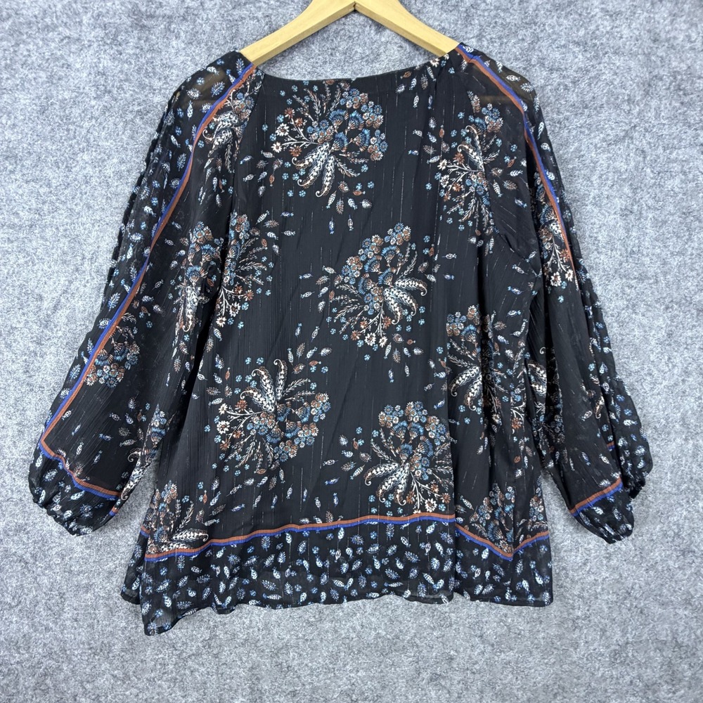 One September Sheer Blouse Top Womens Large Black Floral Paisley Cold Shoulder - Picture 2 of 8